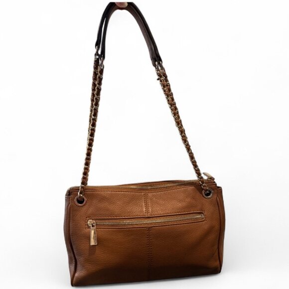 Vince Camuto Leather Brown Crossbody Bag with Chain Strap Tan Clutch - Picture 1 of 13